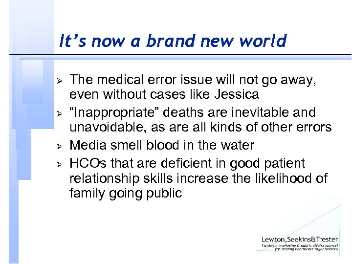 It’s now a brand new world Ø Ø The medical error issue will not