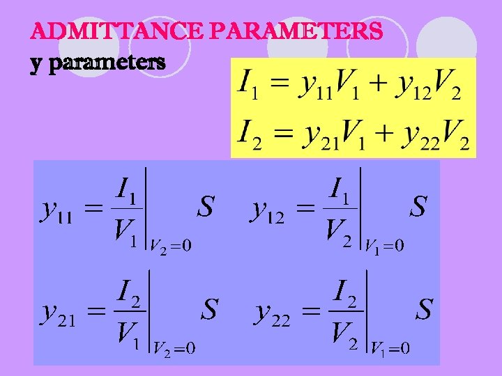 ADMITTANCE PARAMETERS y parameters 