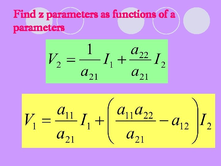 Find z parameters as functions of a parameters 