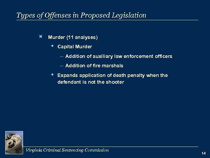 Types of Offenses in Proposed Legislation ÷ Murder (11 analyses) Capital Murder – Addition
