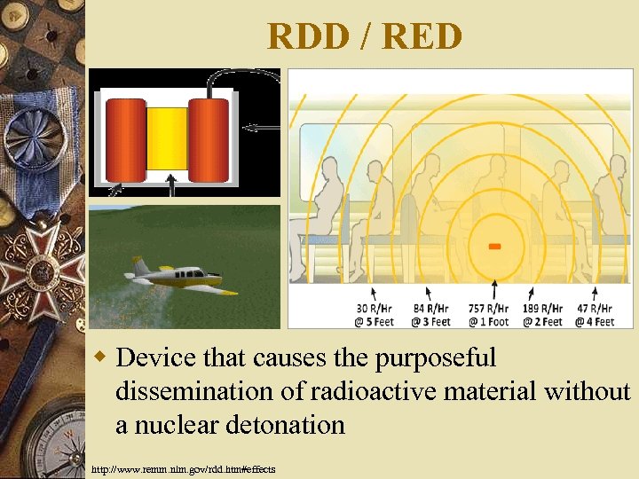 RDD / RED w Device that causes the purposeful dissemination of radioactive material without