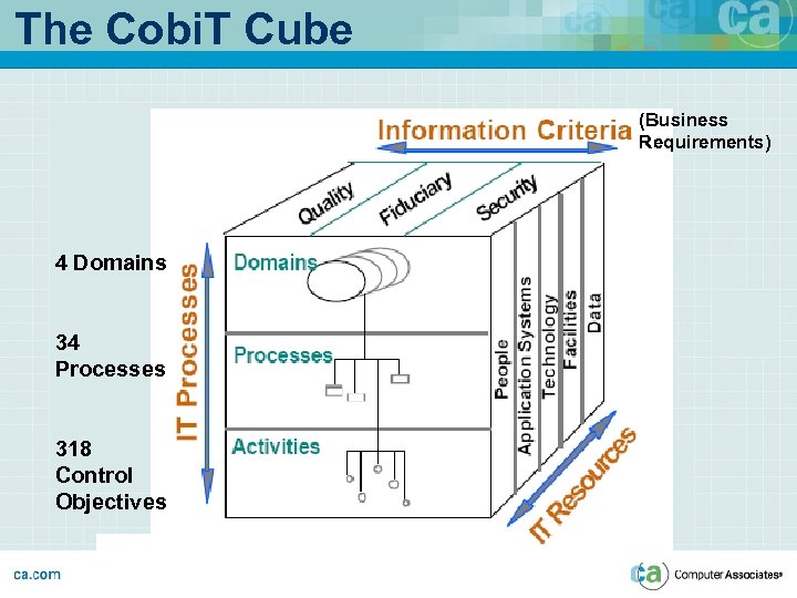 The Cobi. T Cube (Business Requirements) 4 Domains 34 Processes 318 Control Objectives 