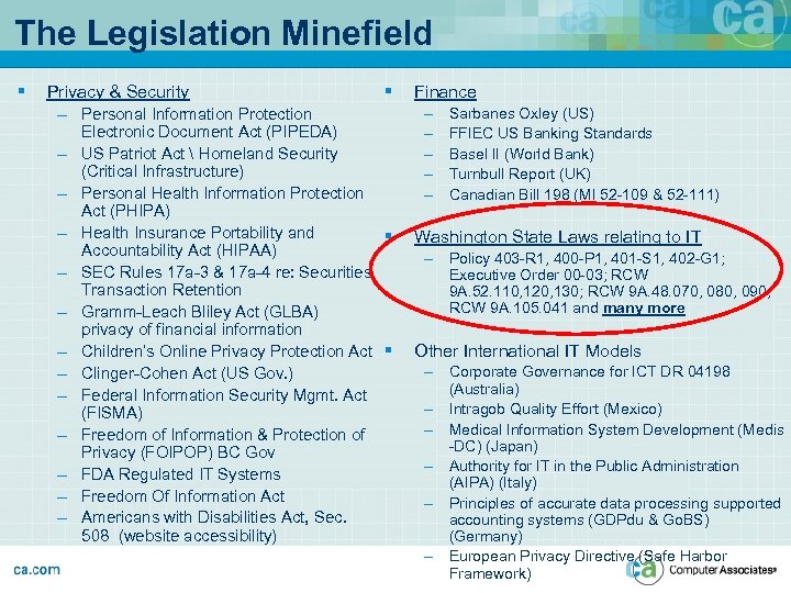 The Legislation Minefield § Privacy & Security – Personal Information Protection – – –