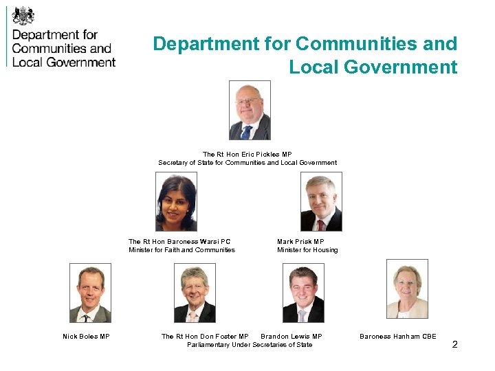 Department for Communities and Local Government The Rt Hon Eric Pickles MP Secretary of