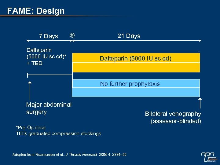 FAME: Design 7 Days ® Dalteparin (5000 IU sc od)* + TED 21 Days