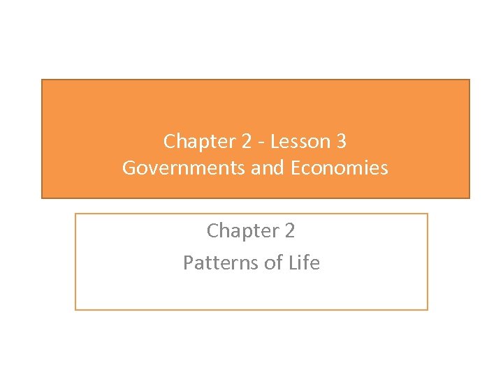 Chapter 2 - Lesson 3 Governments and Economies Chapter 2 Patterns of Life 