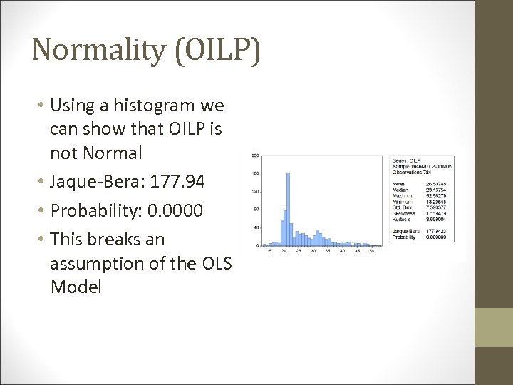 Normality (OILP) • Using a histogram we can show that OILP is not Normal