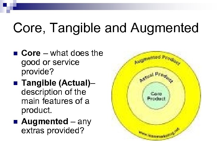 Core, Tangible and Augmented n n n Core – what does the good or