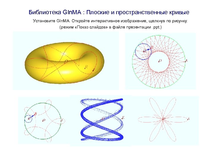 Библиотека GIn. MA : Плоские и пространственные кривые Установите GIn. MA. Откройте интерактивное изображение,