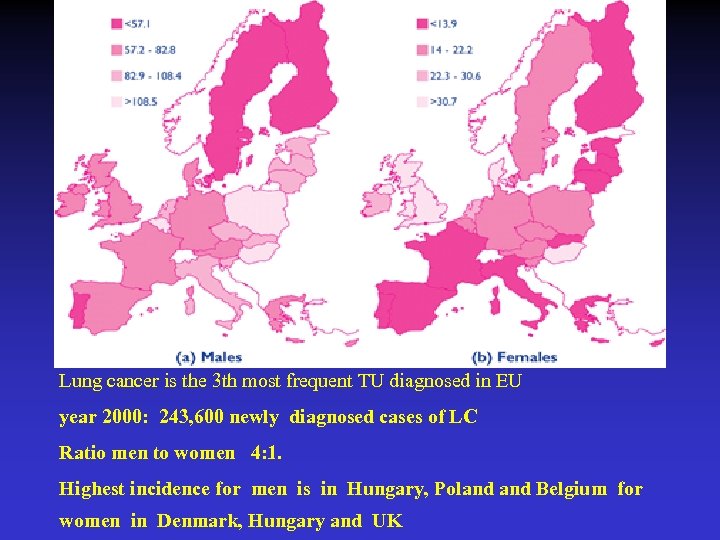 Lung cancer is the 3 th most frequent TU diagnosed in EU year 2000: