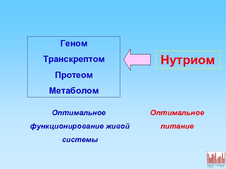 Геном Транскрептом Нутриом Протеом Метаболом Оптимальное функционирование живой питание системы 