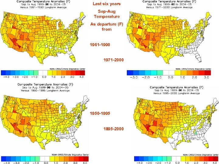 Last six years Sep-Aug Temperature As departure (F) from 1961 -1990 1971 -2000 1950