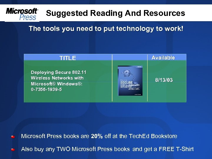 Suggested Reading And Resources The tools you need to put technology to work! TITLE