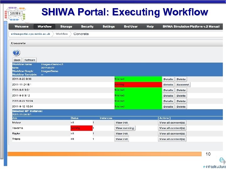 SHIWA Portal: Executing Workflow 10 