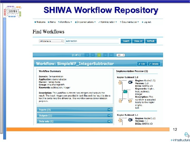 SHIWA Workflow Repository 12 