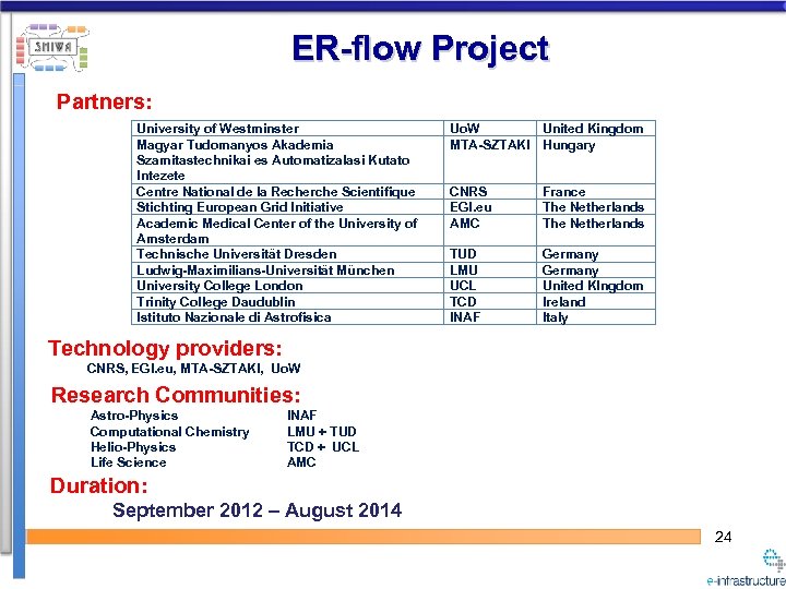 ER-flow Project Partners: University of Westminster Magyar Tudomanyos Akademia Szamitastechnikai es Automatizalasi Kutato Intezete