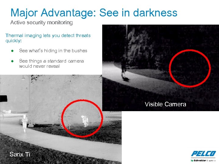 Major Advantage: See in darkness Active security monitoring Thermal imaging lets you detect threats