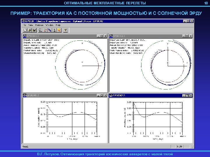 ОПТИМАЛЬНЫЕ МЕЖПЛАНЕТНЫЕ ПЕРЕЛЕТЫ ПРИМЕР: ТРАЕКТОРИЯ КА С ПОСТОЯННОЙ МОЩНОСТЬЮ И С СОЛНЕЧНОЙ ЭРДУ В.
