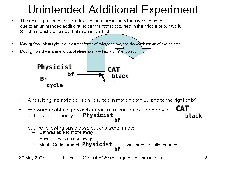 Unintended Additional Experiment • The results presented here today are more preliminary than we