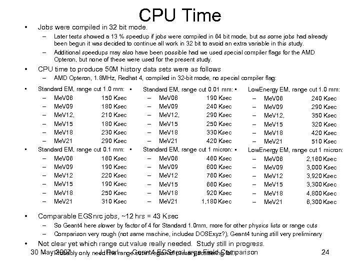  • CPU Time Jobs were compiled in 32 bit mode. – – •