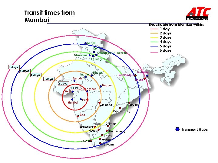 Transit times from Mumbai Reachable from Mumbai within: 1 day 2 days 3 days