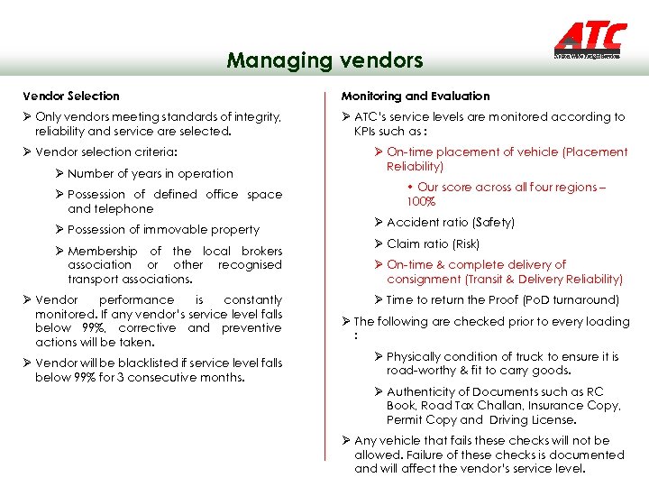 Managing vendors Vendor Selection Monitoring and Evaluation Ø Only vendors meeting standards of integrity,