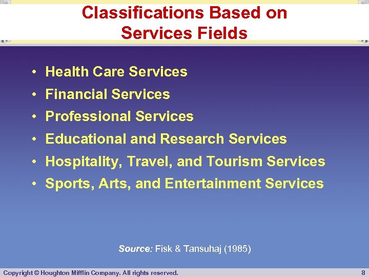 Classifications Based on Services Fields • Health Care Services • Financial Services • Professional