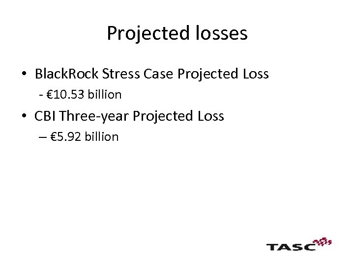 Projected losses • Black. Rock Stress Case Projected Loss - € 10. 53 billion