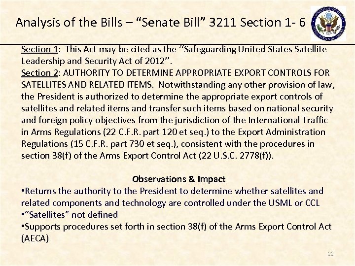 Analysis of the Bills – “Senate Bill” 3211 Section 1 - 6 Section 1: