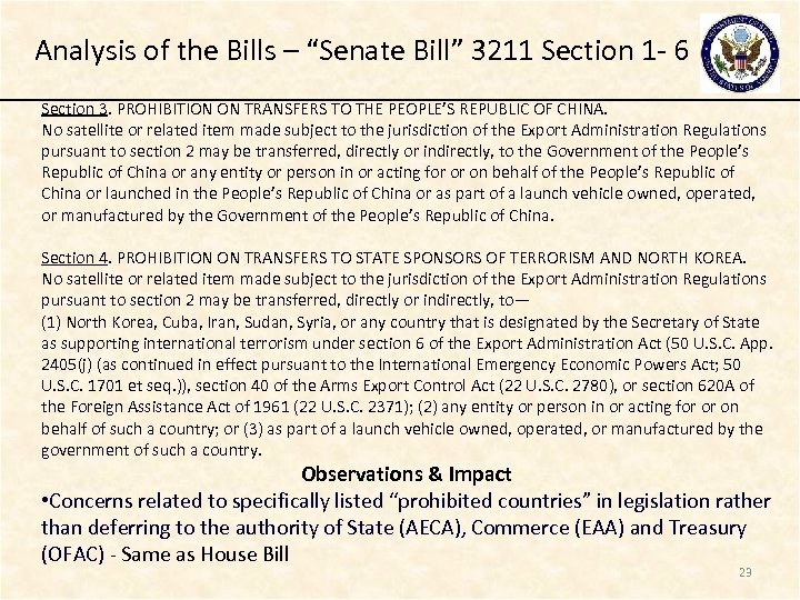 Analysis of the Bills – “Senate Bill” 3211 Section 1 - 6 Section 3.
