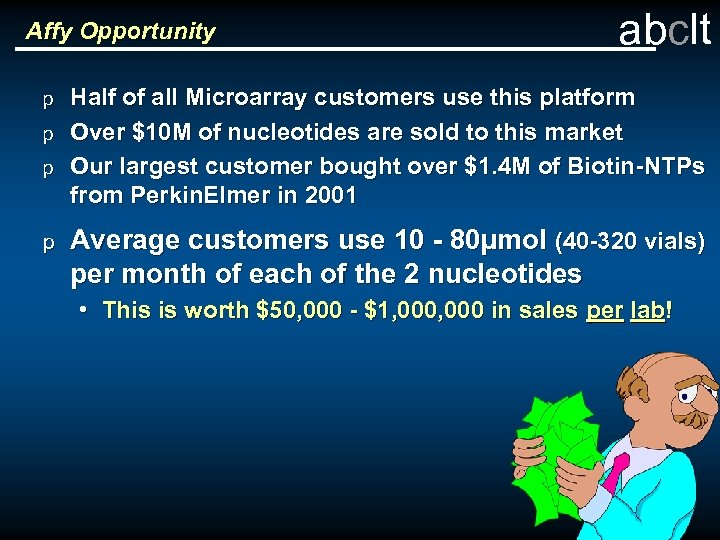 Affy Opportunity p p abclt Half of all Microarray customers use this platform Over