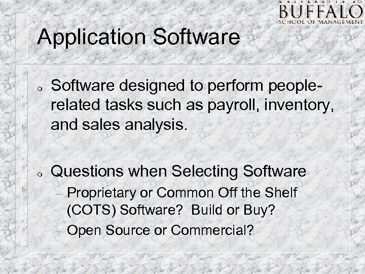 Application Software m m Software designed to perform peoplerelated tasks such as payroll, inventory,