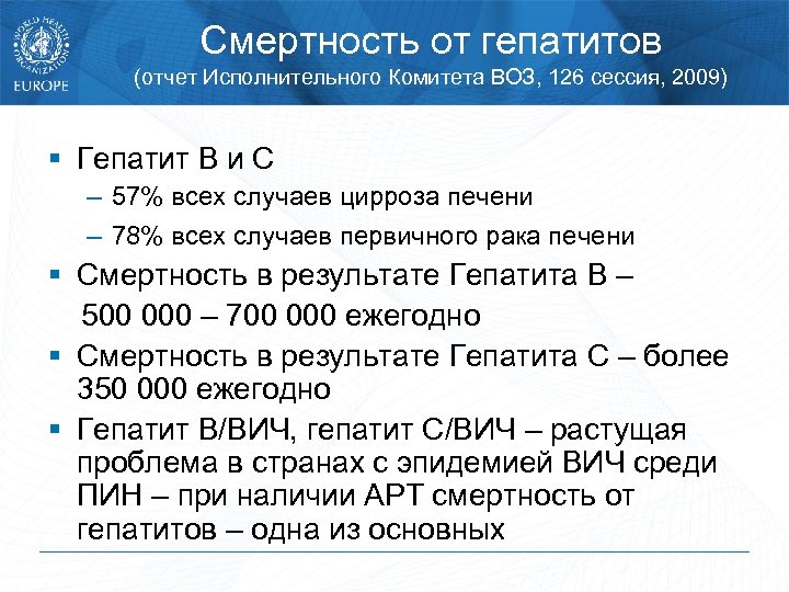 Смертность от гепатитов (отчет Исполнительного Комитета ВОЗ, 126 сессия, 2009) § Гепатит В и