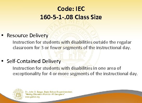 Code: IEC 160 -5 -1 -. 08 Class Size • Resource Delivery Instruction for