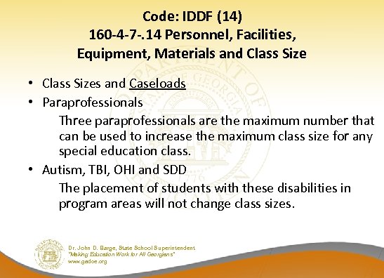 Code: IDDF (14) 160 -4 -7 -. 14 Personnel, Facilities, Equipment, Materials and Class