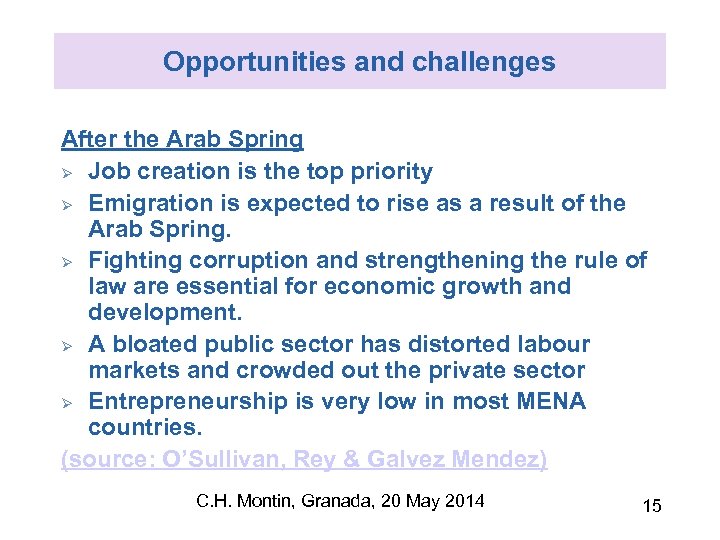 Opportunities and challenges After the Arab Spring Ø Job creation is the top priority