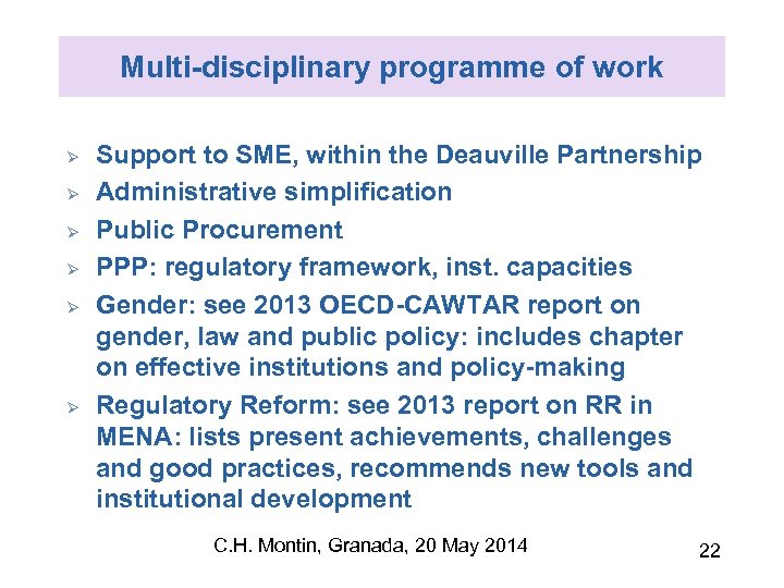 Multi-disciplinary programme of work Ø Ø Ø Support to SME, within the Deauville Partnership