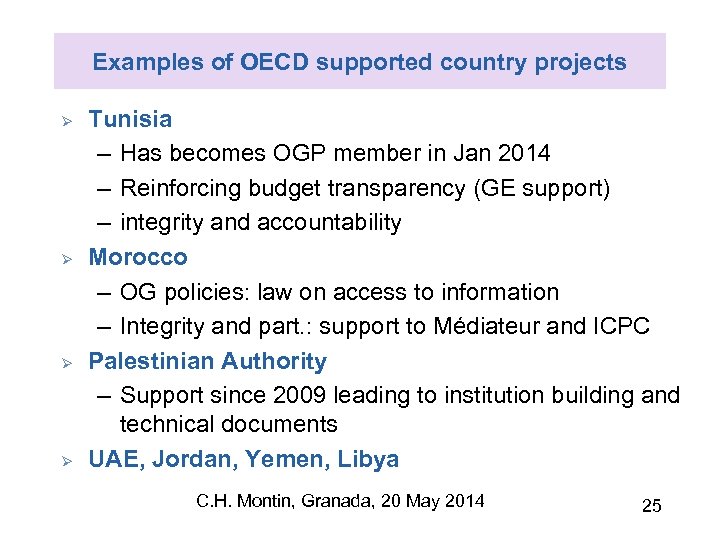 Examples of OECD supported country projects Ø Ø Tunisia – Has becomes OGP member