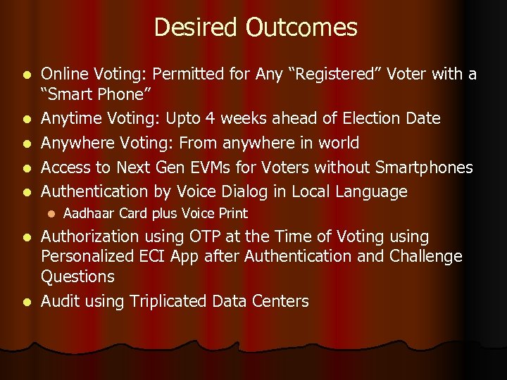 Desired Outcomes l l l Online Voting: Permitted for Any “Registered” Voter with a