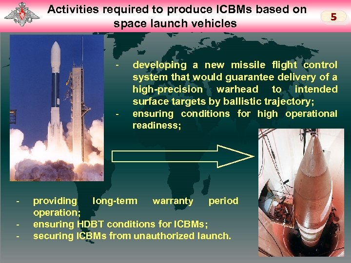 Слайд 4 Activities required to produce ICBMs based on 5 space launch vehicles -