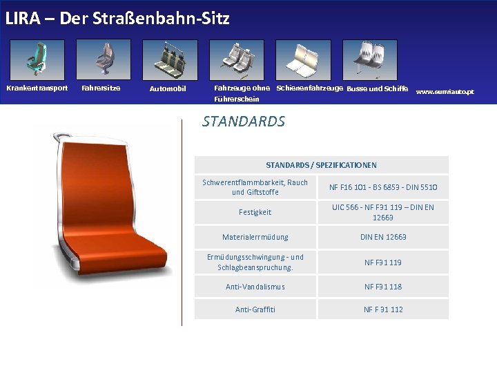 LIRA – Der Straßenbahn-Sitz Krankentransport Fahrersitze Automobil Fahrzeuge ohne Schienenfahrzeuge Busse und Schiffe Führerschein