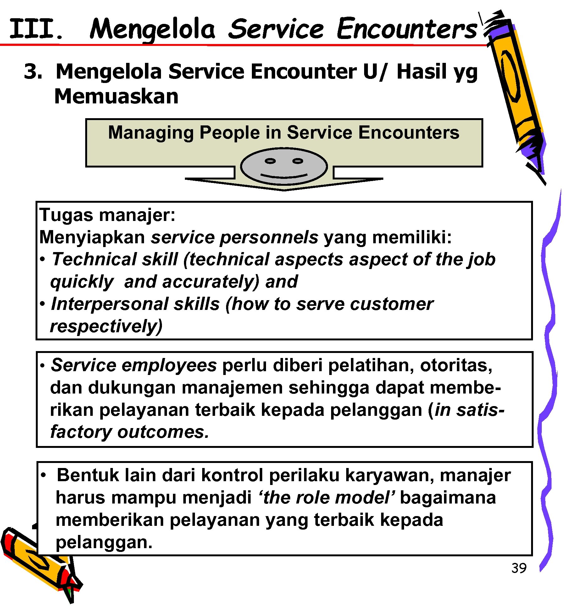 III. Mengelola Service Encounters 3. Mengelola Service Encounter U/ Hasil yg Memuaskan Managing People