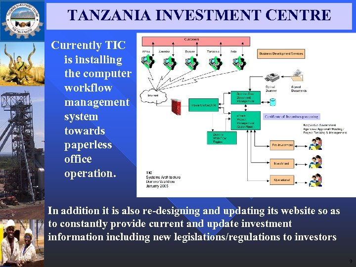 TANZANIA INVESTMENT CENTRE Currently TIC is installing the computer workflow management system towards paperless