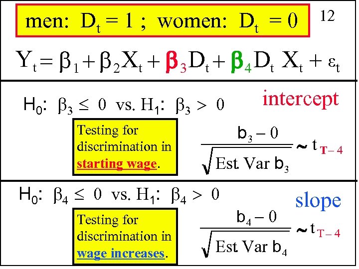  men: Dt = 1 ; women: Dt = 0 12 Yt Xt 3