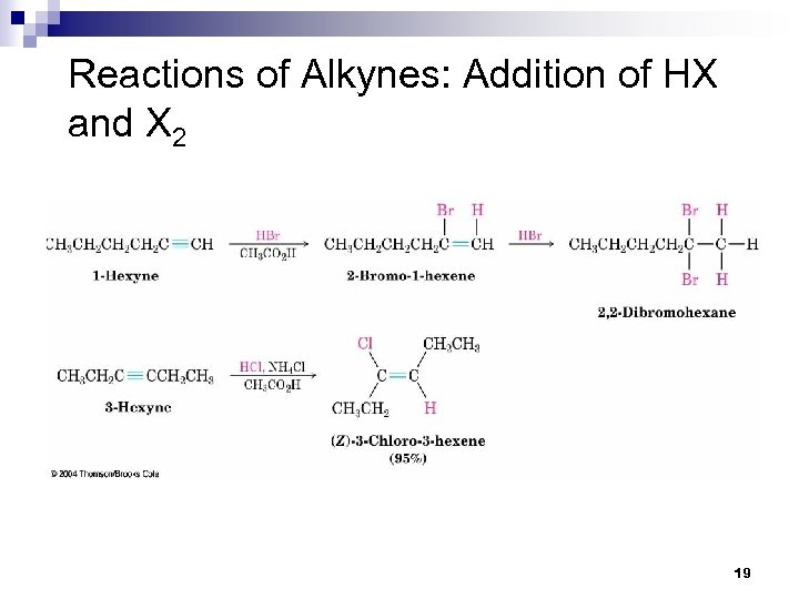 Reactions of Alkynes: Addition of HX and X 2 19 