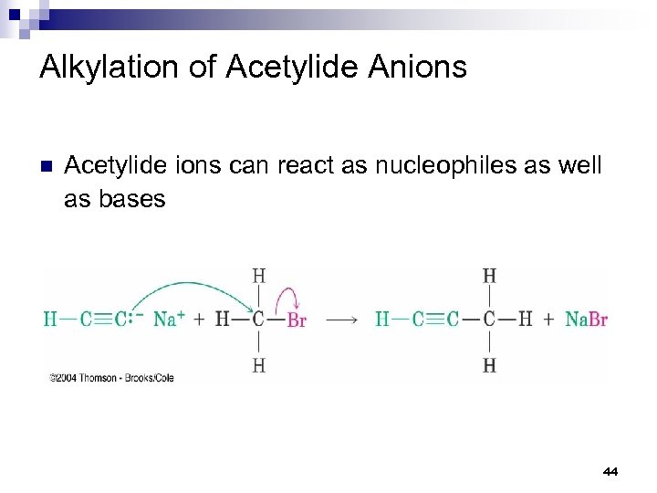 Alkylation of Acetylide Anions n Acetylide ions can react as nucleophiles as well as