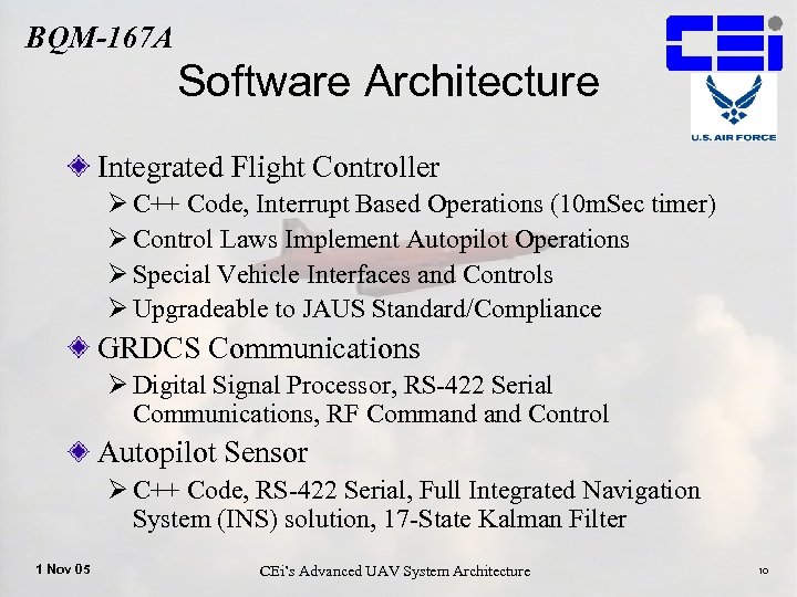 BQM-167 A Software Architecture Integrated Flight Controller Ø C++ Code, Interrupt Based Operations (10