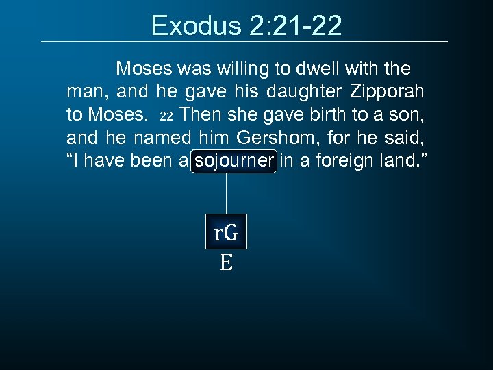 Exodus 2: 21 -22 Moses was willing to dwell with the man, and he