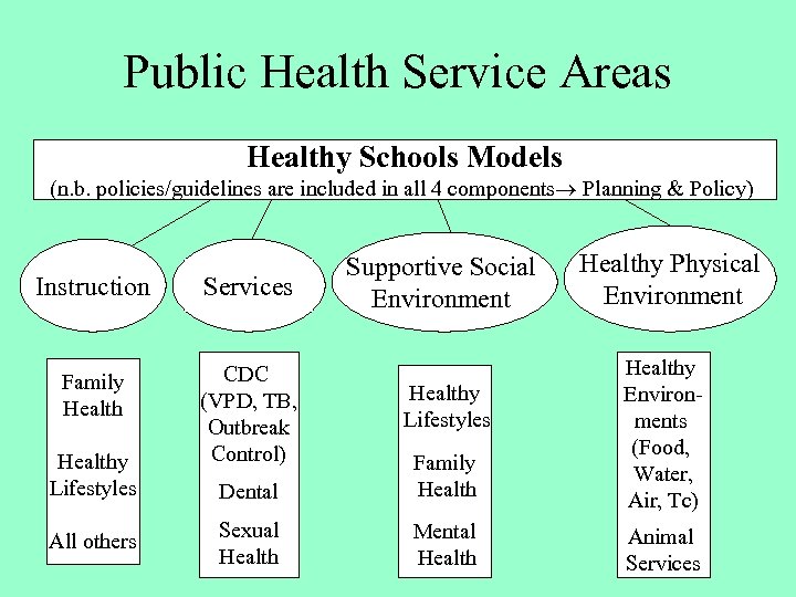 Public Health Service Areas Healthy Schools Models (n. b. policies/guidelines are included in all
