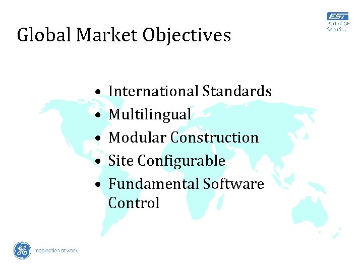 Global Market Objectives • • • International Standards Multilingual Modular Construction Site Configurable Fundamental